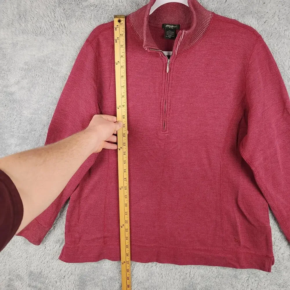 Eddie Bauer Sweater Mens XL Red Cotton Blend 1/4 Zip Mock Neck Knit Pullover